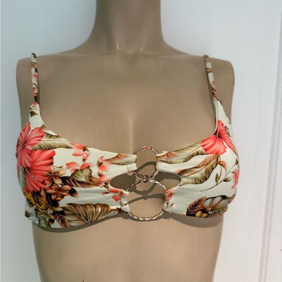 Beach Bunny Floral Swim Bra - Pink and Brown - Picture 1 of 4
